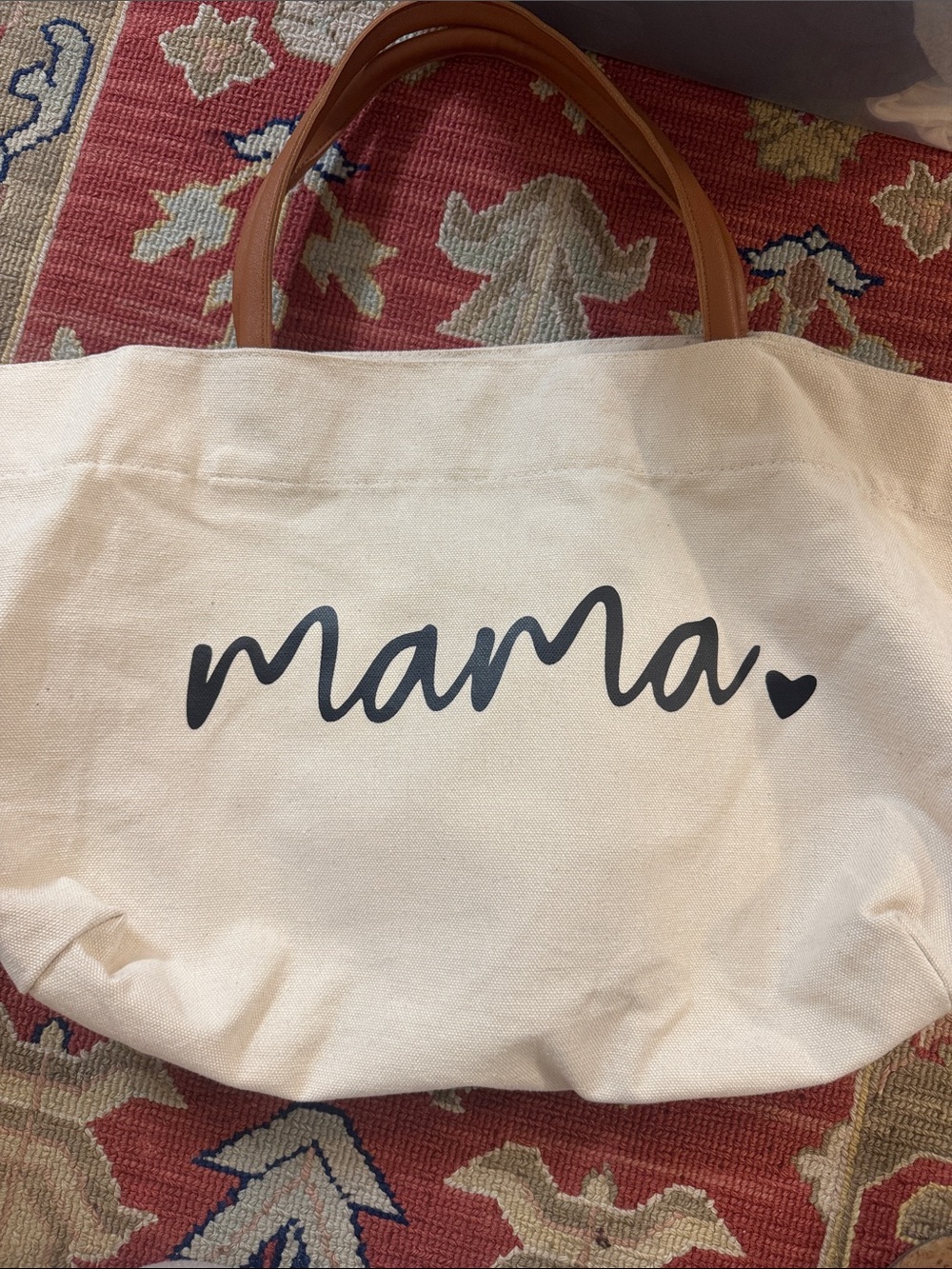 Mama tote bag Cream 'mama' Canvas Tote with Tan Handles